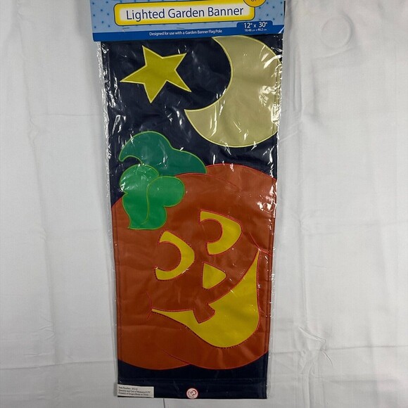 Lifes A Breeze Welcome Ghost & Smiling Jack A Lantern Lighted Garden Banners New - Picture 6 of 10